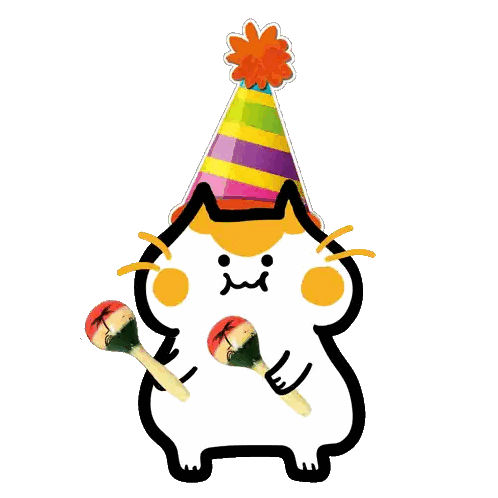a cartoon cat wearing a party hat and holding two maracas