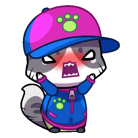 a cartoon cat wearing a pink hat and a blue jacket is making an angry face