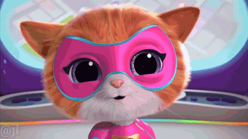 A Cartoon Cat Wearing A Pink Mask And A Superhero Costume GIF