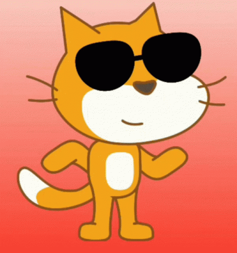 A Cartoon Cat Wearing Black Sunglasses Stands On A Red Background GIF