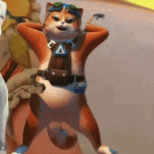 A Cartoon Cat Wearing Goggles And A Belt With The Letter A On It . GIF