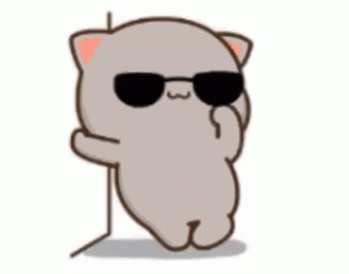 A Cartoon Cat Wearing Sunglasses And Standing Next To A Wall . GIF