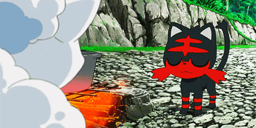 A Cartoon Cat Wearing Sunglasses Is Standing Next To A White Cat GIF