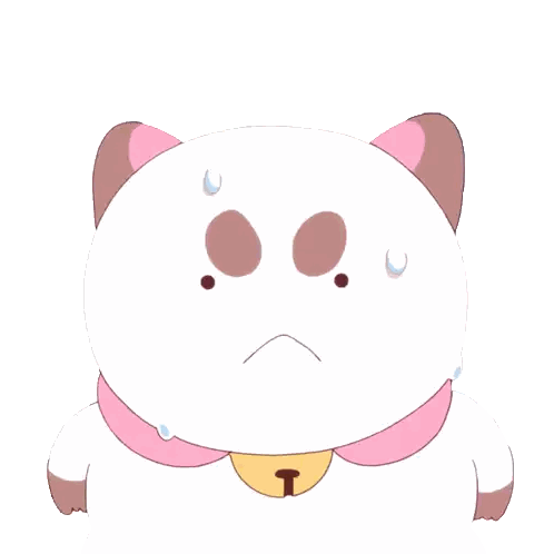 a cartoon cat with a bell around its neck has a sad look on his face