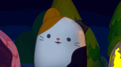 A Cartoon Cat With A Black Tail Is Standing In The Dark GIF