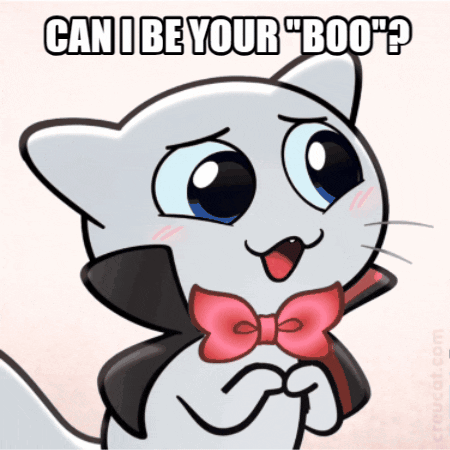 A Cartoon Cat With A Bow Tie And Cape Says Can I Be Your Boo GIF