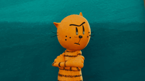 A Cartoon Cat With A Face That Says T On It GIF