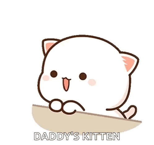 A Cartoon Cat With A Heart In Its Mouth And The Words `` Daddy 'S Kitten '' Written Below It . GIF