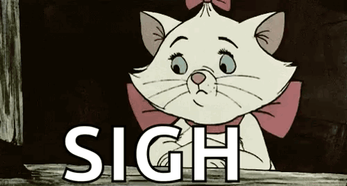 A Cartoon Cat With A Pink Bow And The Word Sigh GIF