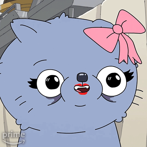 a cartoon cat with a pink bow and the words oh gosh on the bottom