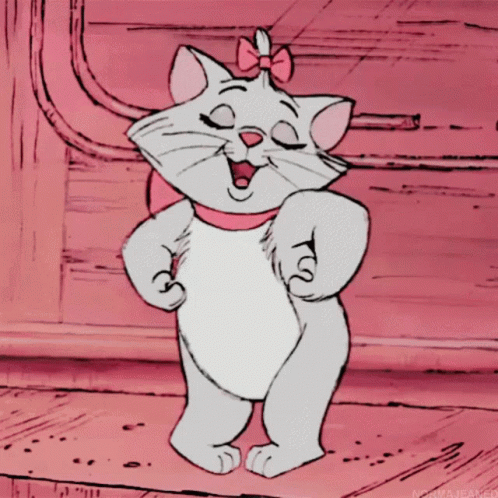 A Cartoon Cat With A Pink Bow On Her Head GIF