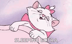 A Cartoon Cat With A Pink Bow On Its Head Is Sleeping On A Pink Pillow . GIF