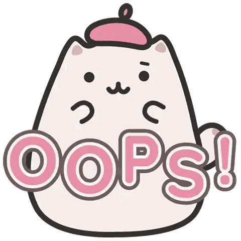 a cartoon cat with a pink hat and the word oops