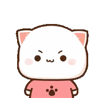 a cartoon cat with a pink shirt on is making a funny face .