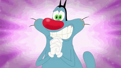 A Cartoon Cat With A Red Nose And Big Teeth GIF