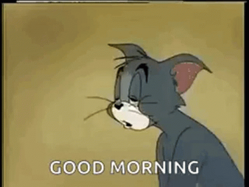 A Cartoon Cat With A Sad Look On His Face Is Saying Good Morning . GIF