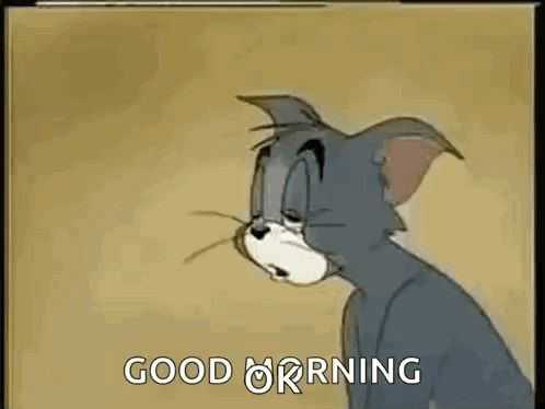 A Cartoon Cat With A Sad Look On His Face Is Saying `` Good Morning '' . GIF