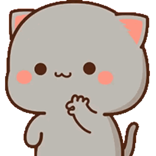 a cartoon cat with a smiley face is holding its hand to its chin