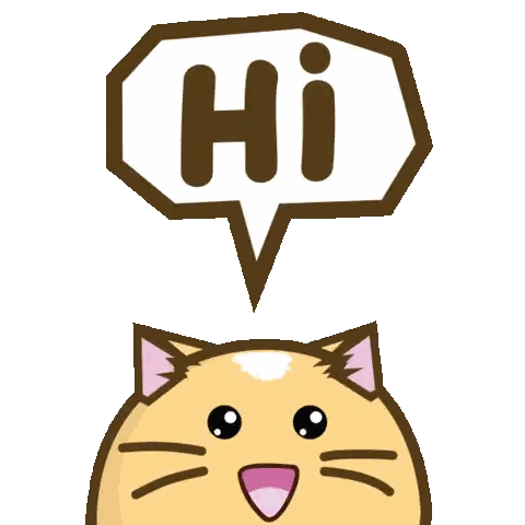 a cartoon cat with a speech bubble saying hi