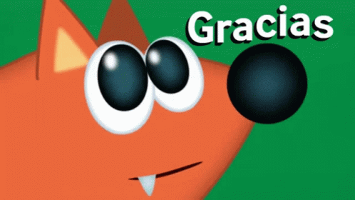A Cartoon Cat With Big Eyes And The Words Gracias Written Above It GIF
