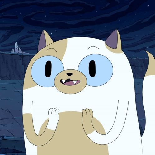 Surprised Cartoon Cat With Blue Eyes And Sharp Teeth GIF