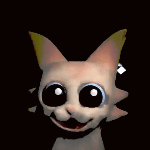 A Cartoon Cat With Blue Eyes Is Smiling And Looking At The Camera . GIF