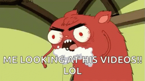A Cartoon Cat With Foam On Its Face Says Me Looking At His Videos Lol . GIF