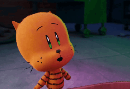 A Cartoon Cat With Green Eyes And Black Spots GIF
