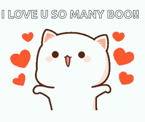 A Cartoon Cat With Hearts Around It And The Words `` I Love U So Many Boo '' GIF