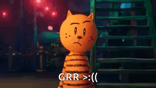 A Cartoon Cat With Huge Claws And The Words Grr > Written On It . GIF