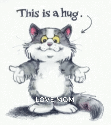 A Cartoon Cat With Its Arms Outstretched And The Words `` It 'S Here When You Need It . '' GIF
