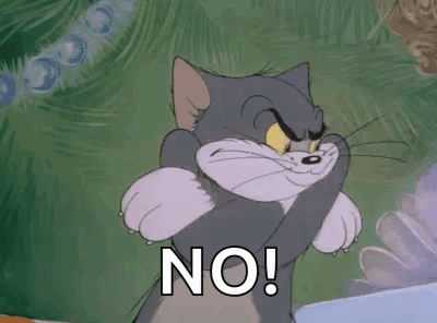 A Cartoon Cat With Its Eyes Closed And The Words `` No '' Written On Its Face . GIF