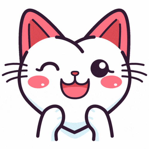 A Cartoon Cat With Pink Ears Is Smiling GIF