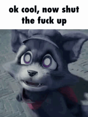 A Cartoon Cat With Purple Eyes And A Hat Says Ok Cool Now Shut The Fuck Up . GIF