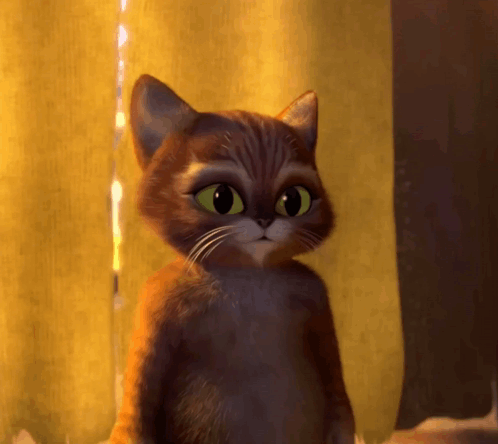 A Cartoon Cat With Yellow Eyes Is Sitting In Front Of A Window GIF