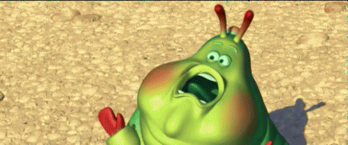 A Cartoon Caterpillar With Its Mouth Open And Red Ears GIF