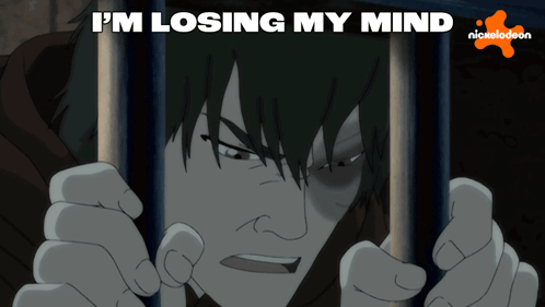 A Cartoon Character Behind Bars With The Words " I 'M Losing My Mind " Above Him GIF