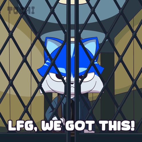A Cartoon Character Behind Bars With The Words " Lfg We Got This " On The Bottom GIF