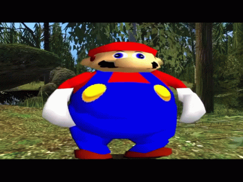 A Cartoon Character Called Mario Is Standing In A Field GIF