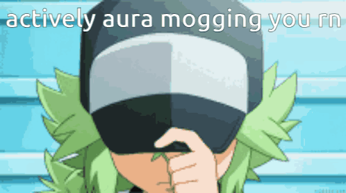 A Cartoon Character Covering His Face With A Hat With The Words Actively Aura Mogging You Rn GIF