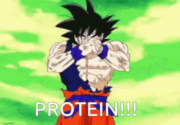 A Cartoon Character Covering His Face With His Hands And The Words Protein !!! GIF