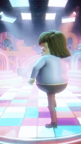 A Cartoon Character Dancing On A Checkered Floor GIF