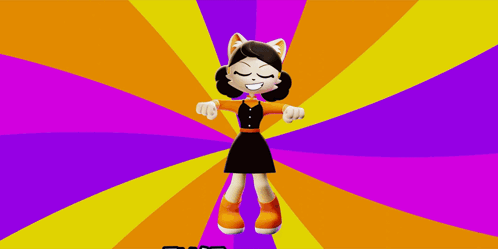 A Cartoon Character Dancing With The Words That It Feels Behind Her GIF