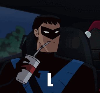 A Cartoon Character Drinking From A Cup With A Straw And The Letter L On The Bottom GIF
