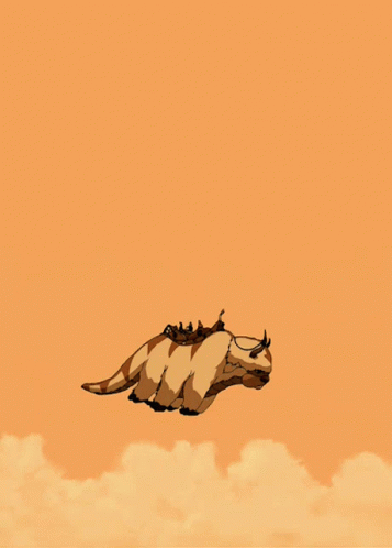 A Cartoon Character Flying Through The Air With A Cloudy Sky In The Background GIF
