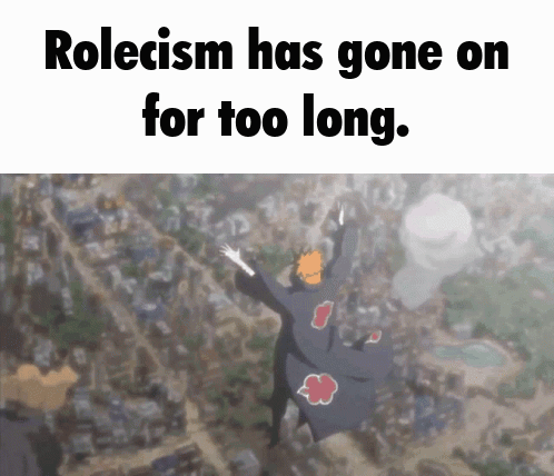 A Cartoon Character Flying Through The Air With The Words Rolecism Has Gone On For Too Long GIF