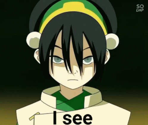 A Cartoon Character From Avatar The Last Airbender Holding A Sign That Says I See . GIF