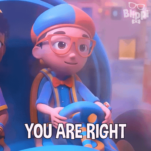 A Cartoon Character From Blippi Is Driving A Car And Says You Are Right GIF