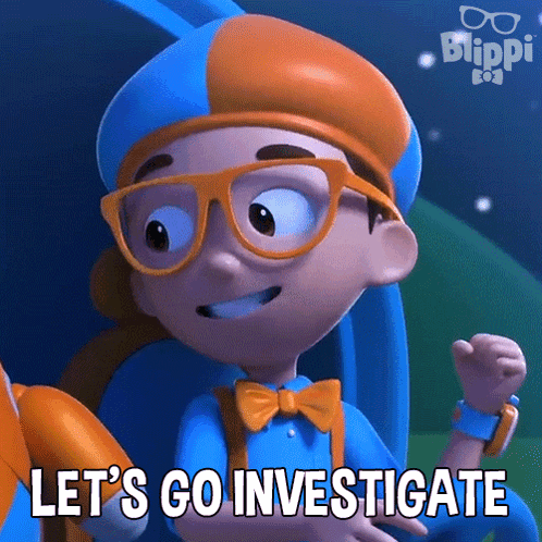 A Cartoon Character From Blippi Is Saying Let 'S Go Investigate GIF