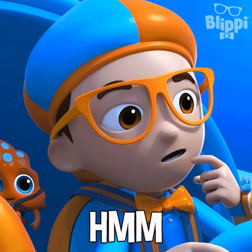 A Cartoon Character From Blippi Says " Hmm " GIF